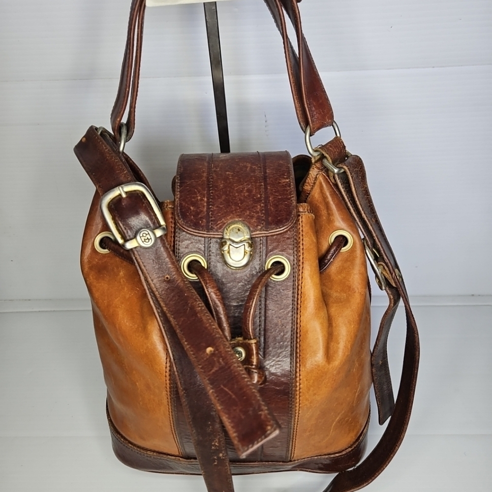 Vintage Marino Orlandi Large Leather Drawstring Bucket Tote Bag Authentic Design - Picture 2 of 14